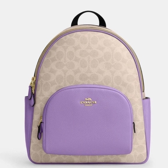 New COACH CZ176 Court Backpack In Signature Canvas & Leather Sand/Iris - Picture 1 of 8